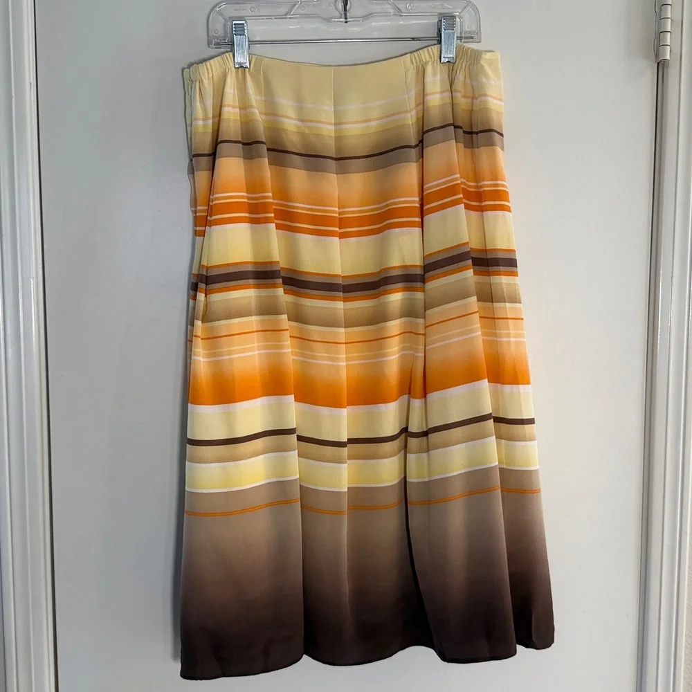 Talbots Women's 100% Silk Fully Lined Skirt Yellow/Orange/Brown Size 12W NWT
